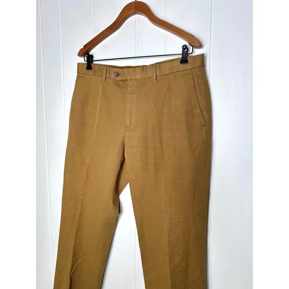 NWT J Crew Garment Dyed Cotton Linen Blend Chino suit PANT Mens 34x31 Carmel Tan